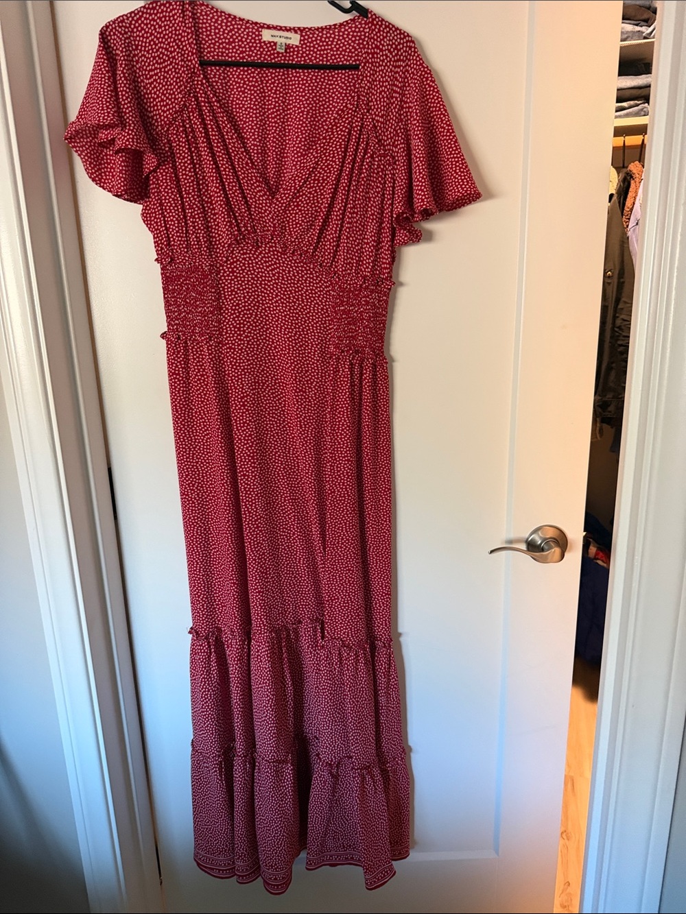 Max Studio Red Maxi Dress with White Micro Dot Print